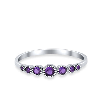 Half Eternity Petite Dainty Wedding Band Ring Simulated Amethyst CZ 925 Sterling Silver